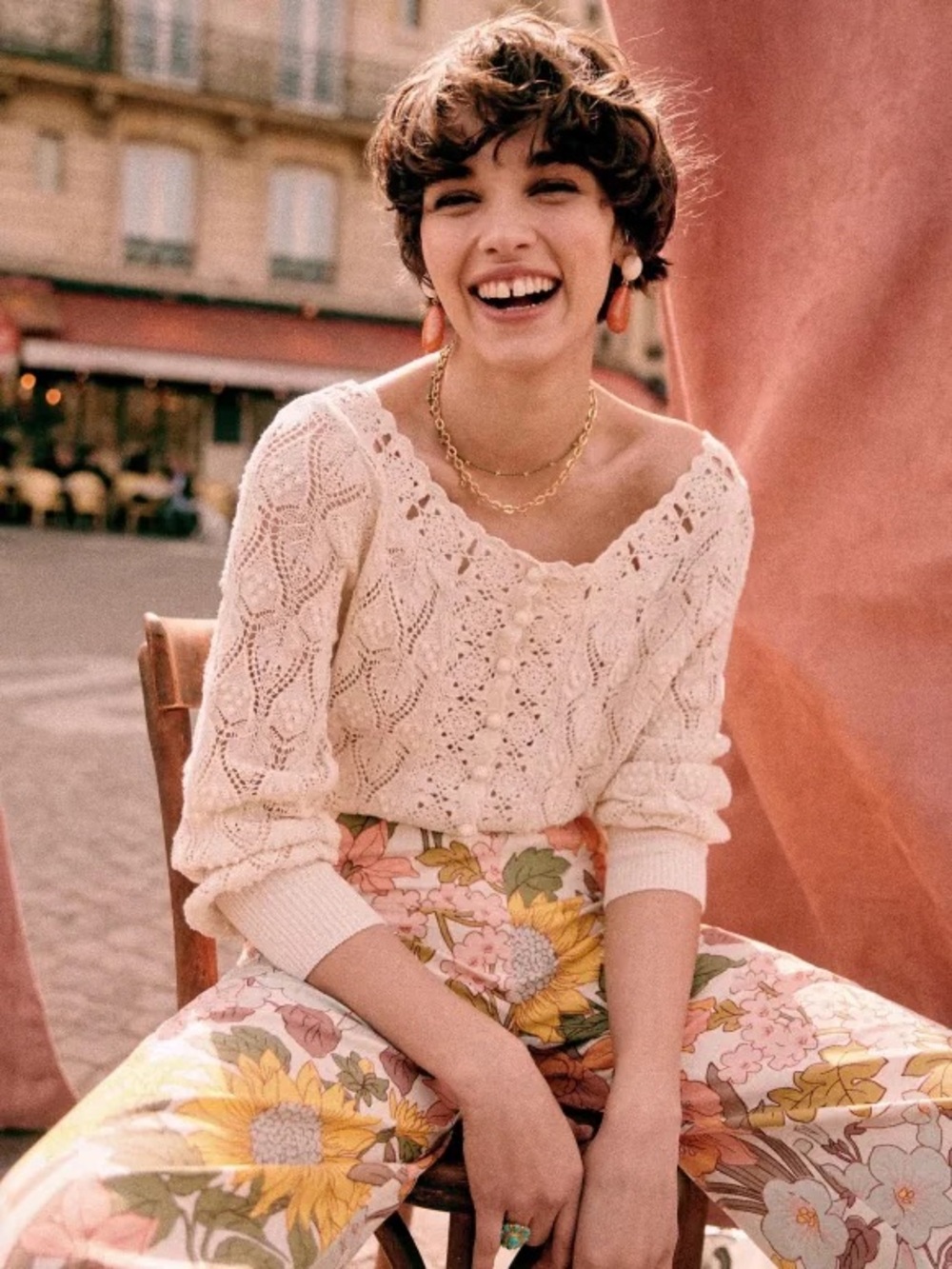 Sezane Anika ecru Crochet  Sweater